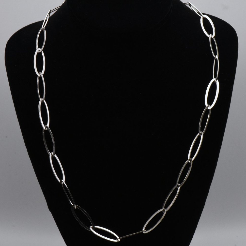 Milor - Vintage Italian Sterling Silver Oval Link Chain Necklace - 24"